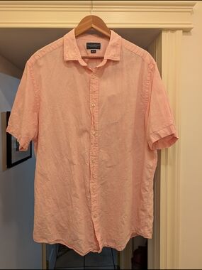 Charles Tyrwhitt Pink Linen Short Sleeve Shirt XL Classic Fit